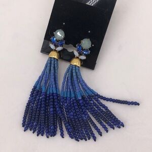 Stella & Dot Blue & Gold Beaded Tassel Earrings